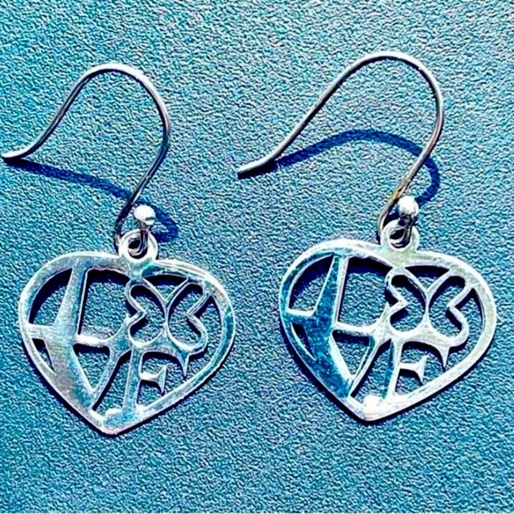 Sterling Silver Love in‎ Heart Butterfly Hook Earrings ATI 925 Mexico Stamped
